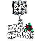 [Bling Jewelry] 「ティーンエイジャーや女性向けのヨーロピアンブレスレットに合う、メリークリスマスの言葉が刻まれたスノーフレークハートの封筒につながっている、いたずらっ子とお利口さんのメリークリスマスの文字が彫られた、.925スターリン