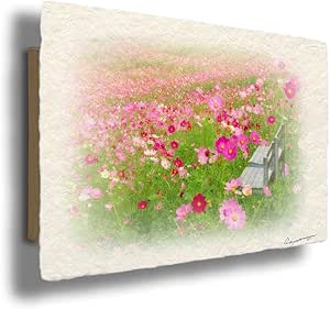 代引き手数料無料 和紙 アート フレーム 木 花 ピンク 秋 秋の空とコスモスの丘の木立と白いベンチ 63x51cm 風水 玄関 絵 絵画 インテリア おしゃれ 壁掛け 壁飾り アートパネル モダン 風景画 ポスター 速達メール便 Catbond Com