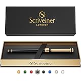 Scriveiner Black Lacquer Rollerball Pen - Stunning Luxury Pen with 24K Gold Finish, Schmidt Ink Refill, Best Roller Ball Pen 