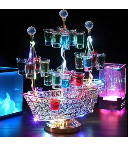 Amazon｜QuiExact テキーラ観覧車 グラス付き 12カップ 回転可能 LED酒