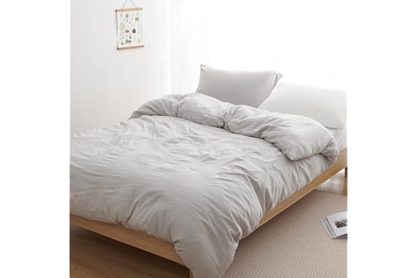 クモリ(Kumori) 掛け布団カバー シングル 洗いざらし 吸湿速乾 素肌にやさしい 柔らかい しっとり ピーチスキン シワ加工 丸洗いOK オールシーズン 布団カバー 掛ふとんカバー (シングル・150X210cm ライトグレー)