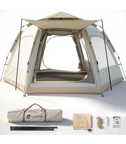 Amazon.co.jp: ワンタッチテント キャンプテント 新六角形テント 5-8人