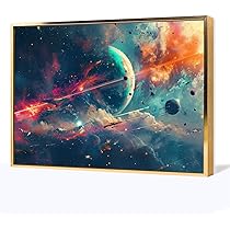 韓国画家　宇宙テーマの油彩画 金色フレーム付き 韓国画家 宇宙テーマの油彩画 金色フレーム付き 自信作の風景画