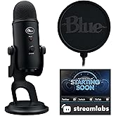 Logitech Blue Yeti Game Streaming Kit with Yeti USB Gaming Mic, Blue VO!CE Software, Exclusive Streamlabs Themes, Custom Blue