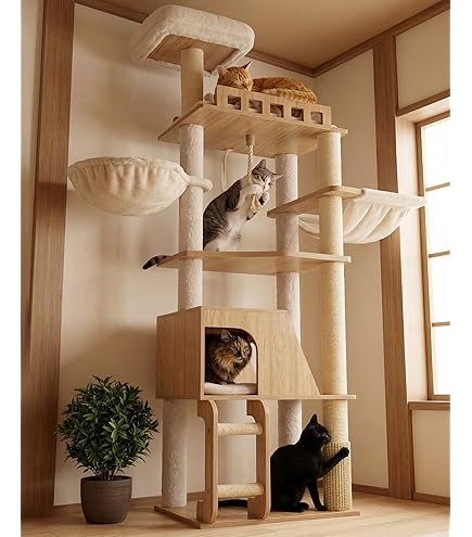 Amazon | 【安心の日本企業】 キャットタワー 突っ張り 木製 大型 猫