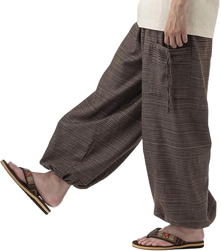 Amazon.co.jp: Men's Sarouel Pants, Solid Color Casual Cotton Linen