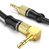 VANAUX aux ケーブル l型 3.5mm オーディオケーブル 片側L型ステレオオーディオケーブルミニプラグ ヘッドホンケーブル(オス-オス)MP3プレイヤー／カーオーディオ／スマートフォン／スピーカー／ヘッドフォンに対応 - ブラック (3極/TRS, 0.5M)