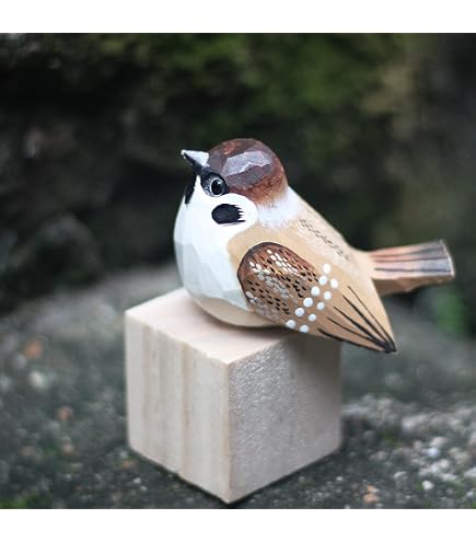 Amazon.co.jp: TALKLEK 手彫り 木製 セキセイインコ 鳥 置物 木製 鳥