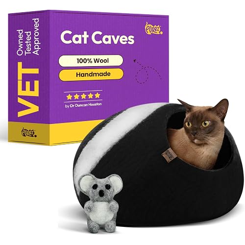 PURRZ Luxury Cat Cave Bed – Handmade Merino Wool Felt Hideaway, Vet-Designed Indoor Cat Condo, Hypoallergenic Pet House, Cozy