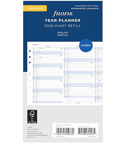 Amazon.co.jp: ファイロファックス システム手帳 リフィル 2026年 1月