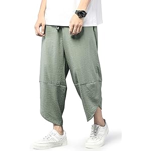 NEWHEY サルエルパンツ メンズ ワイドパンツ サルエル ゆったり 袴パンツ 大きいサイズ 7分丈 ズボンショートパンツ 夏 無地 通気 綿 ブラック ネイビー グレー