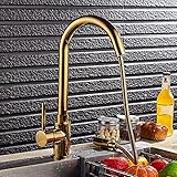 hootech　キッチン　洗面　蛇口　 シングルレバー混合栓　台付　洗面 キッチン 用 蛇口　水栓 金具　シャワーヘッド　360度自由回転ノズル　ホース引き出し式　内蔵　金色　ゴールド