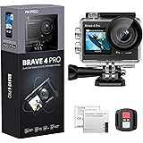 AKASO アクションカメラ 4K 20MP解像度 タッチパネル式 デュアルカラースクリーン 40M防水 水中カメラ 手ぶれ補正 外部マイク対応 WiFi搭載 HDMI出力 5倍ズーム リモコン付き 1350mAhバッテリー2個付 170度広角 ウェ