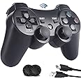 PS3 コントローラー【2022アップグレード版】DUALSHOCK3用 コントローラー Bluetooth 振動機能 ワイヤレス ゲームパッド USB ケーブル PS3 ワイヤレスコントローラー アシストキャップ 2枚付き (ブラック)