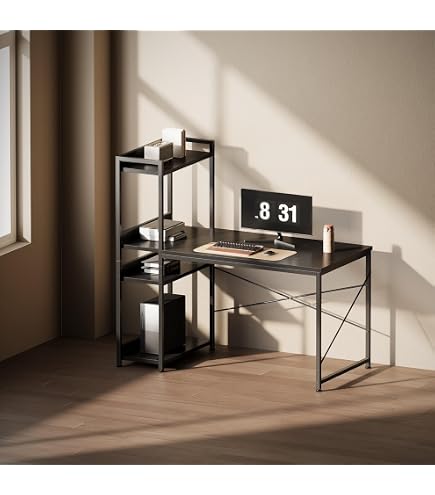 パソコンデスク 左右入替可 収納 両用デスク ハイタイプ ブラウン Amazon | パソコンデスク 左右入替可 収納 両用デスク ハイタイプ