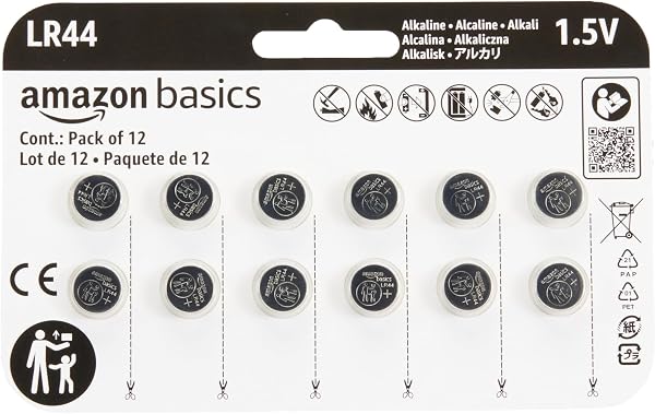 Amazonベーシック LR44 アルカリボタンコイン電池 12個 1.5V 電力長持ち 水銀不使用 - 1