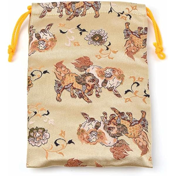 Amazon.co.jp: [千糸繍院] 西陣織 金襴 巾着袋（裏地付き） 鳳凰龍/黒
