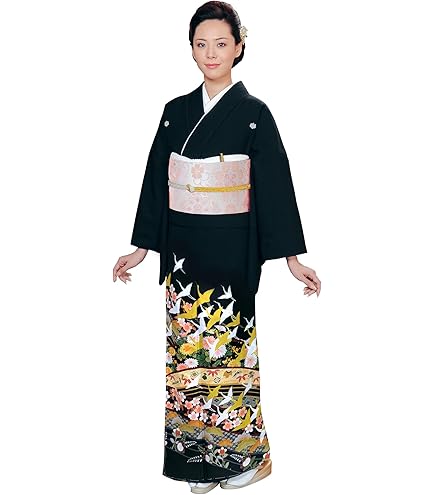 Amazon.co.jp: 着物 西川健一 本加賀友禅作家 黒留袖 正絹 留袖 寿