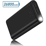 モバイルバッテリー超大容量 26800mAh 高輝度ライト付き/コンパクト/滑り止め仕様 PSE認証済 2種類入力ポートと2USB出力ポート 急速充電 2台同時充電可能 iPhone/iPad/Android対応 出張/地震/災害/アウトドアなどの必携品 (A1260-1)