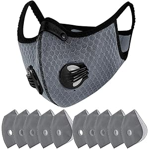 PMJ スポーツマスク バルブ付き マスク PM2.5 活性炭フィルター 通気性 防風マスク (グレー)