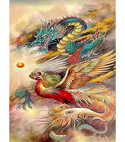 Amazon | Wingkin彫刻クロスステッチ刺繍キット四神 動物 動物 龍 鳳凰