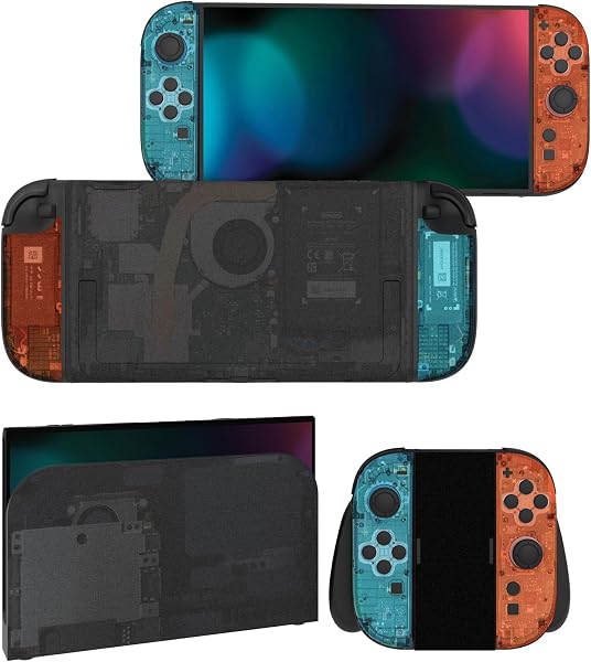 playvital Full Set Protective Skins for Nintendo Switch 2, Customized Vinyl Decal Wrap Sticker for Nintendo Switch 2 & Dock & Hand Grips - Tear Down Blue & Orange - 1