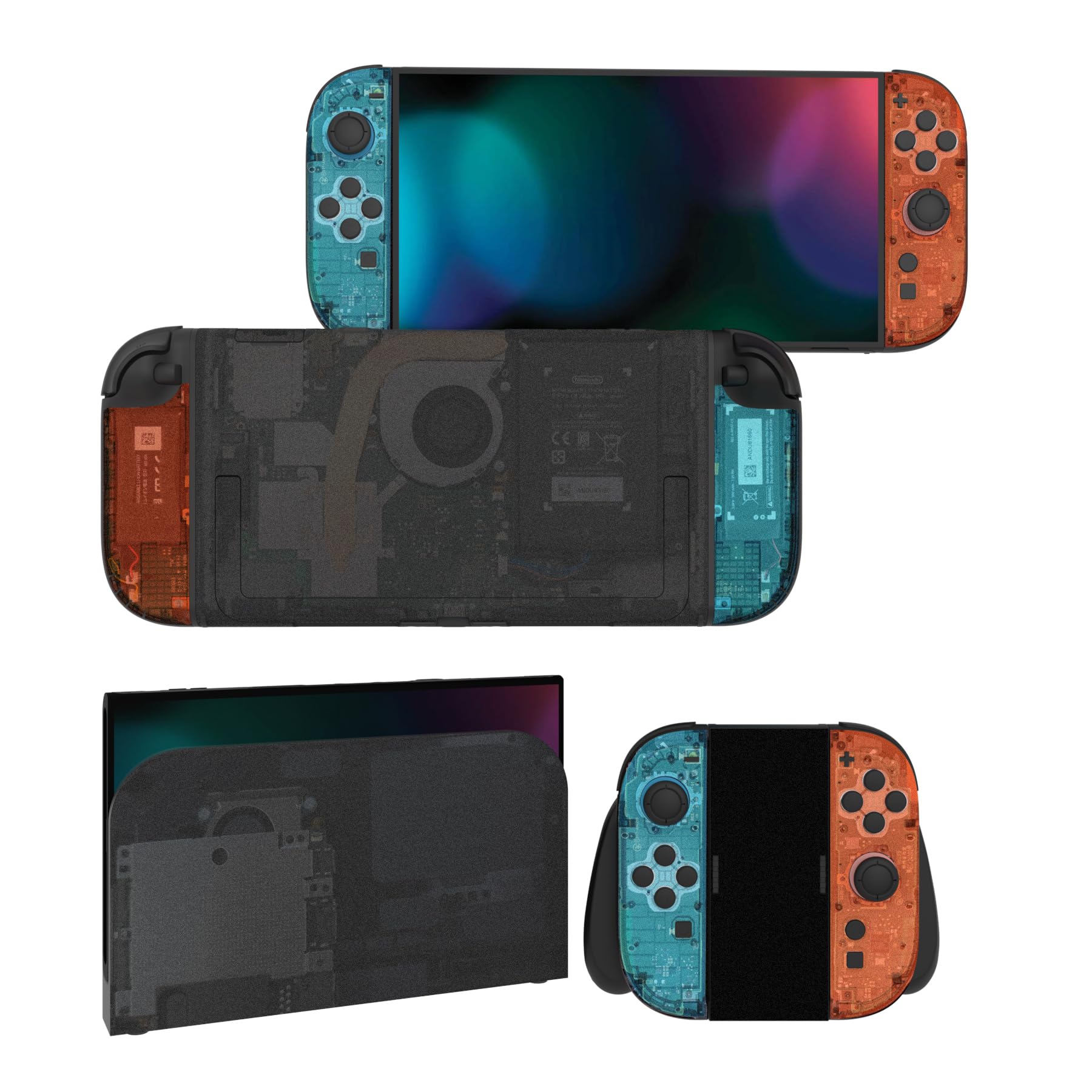 playvital Full Set Protective Skins for Nintendo Switch 2, Customized Vinyl Decal Wrap Sticker for Nintendo Switch 2 & Dock & Hand Grips - Tear Down Blue & Orange - 1