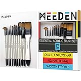 MEEDEN 12 Pcs Acrylic Paint Brushes Set, Artist Painting Brush,Soft Nylon Hair with Pearl White Grip in Carrying Case, Profes