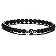 XIA YAN 6mm Black Onyx and White Howlite Handmade Letter Beads Bracelets for Women Men Initial Bracelets Gifts for Girls (Cou