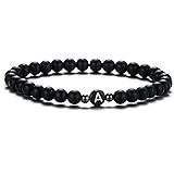 XIA YAN 6mm Black Onyx and White Howlite Handmade Letter Beads Bracelets for Women Men Initial Bracelets Gifts for Girls (Cou