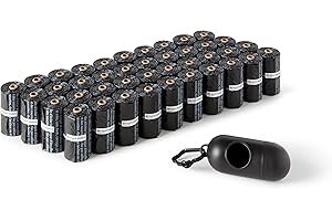 Amazon Basics Unscented Dog Poop Bags with Dispenser and Leash Clip, Standard 33.02 x 22.86 CM, Black - 600 Bags (40 Rolls)