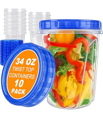 PLASTICPRO 6 Pack Twist Cap Food Storage Containers With Blue Screw On Lid- 48 Oz Reusable Meal Prep Containers - Large Freezer Containers Microwave Safe Blue Plastic Food Storage