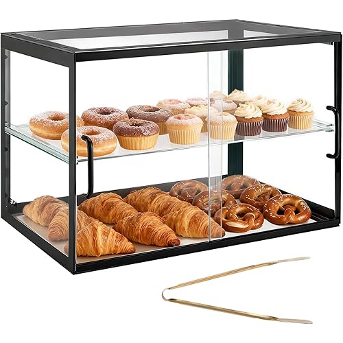 VEVOR Bakery Display Case, 2-Tier Commercial Countertop Pastry Display Case, Clear Acrylic Bread Box for Kitchen, Party Cake 