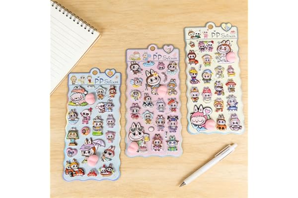 loong おしりぷにぷにシール かわいい ぷくぷく キャラクター 3D マシュマロ ふわふわ もちもち もっちりスクイーズ ステッカー シール帳 デコレーション 3セット X