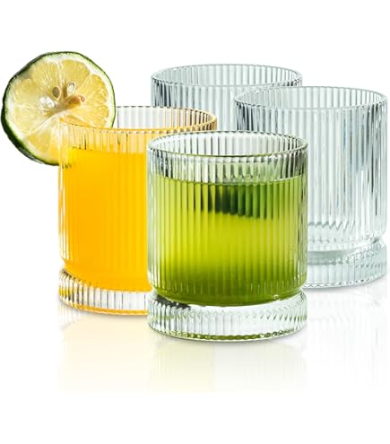 Vintage Ribbed Glassware Set Of 4, 16oz Fluted Drinking Glasses - View #7