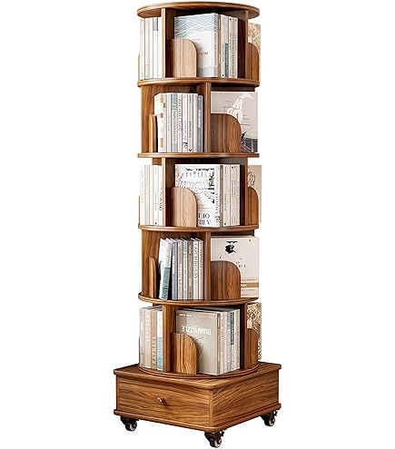 Amazon｜Aka Supaku 本棚 回転式本棚 5段 直径50cm×高さ151cm 耐