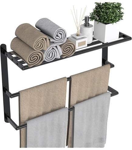 28 Inch Black Stainless Steel Bathroom Towel Rack - Wall Mounted Storage Organizer For Small Spaces