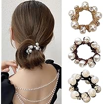 Amazon | ヘアゴム シュシュ パール 3個セット 髪飾り 高弾性 輪ゴム 