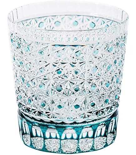 トミー】江戸切子 オールドグラス 風神雷神に福菱 琥珀ルリ 太武朗工房