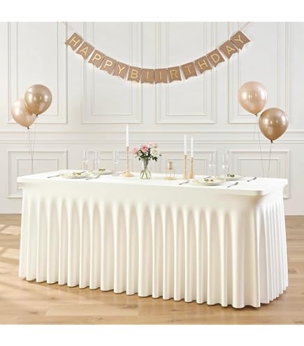 White Polyester Table Clothes For 8 Foot Rectangle Tables, Wrinkle Free