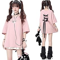 夏 5分袖 涼しい  病みかわいい ホワイト 白  黒 ブラック ピンク 背中 Amazon | lucky lemon Tシャツ レディース カットソー トップス