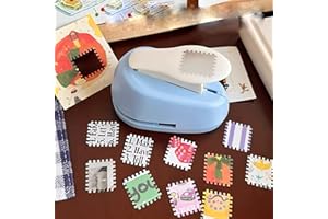 TattiOut 【パターン更新中】クラフトパンチ 切手 ミニタイプ 1.8×2㎝型抜き 穴あけパンチ ペーパーカッター 紙くず日記 アートワーク ペーパークラフト スクラップブック 子供 DIY 手芸 TO24FF013 切手型長方形 ブルー