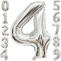 ☆動物風船 40インチ 誕生日 バルーン　「４」 Amazon | 40インチ 数字バルーン シルバー 誕生日風船 数字4アルミ風船