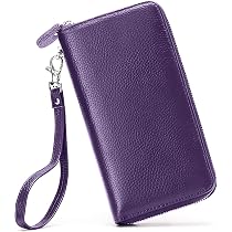 Utenwat Women's Genuine Leather Zip Clutch Wallet - Large Capacity RFID Blocking With Wristlet, Purple