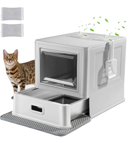 Amazon | 猫 トイレ 消臭機能付き 大型 深型 猫砂盆 ステンレス 自動