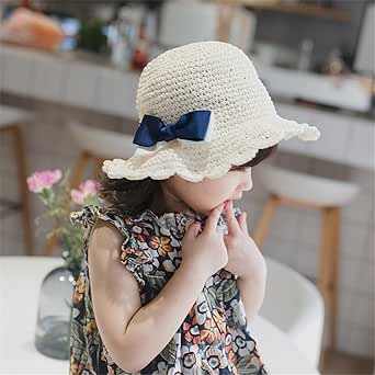 麦わら帽子 つば広 リポン 蝶結び 手作り ストローハット Uvカット あごひも付き 折りたたみ可 日よけ帽子 ベビー 子供 女の子 春夏 お出かけ用 1 6歳 帽子 キャップ ハット 通販