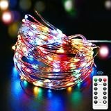 LEDイルミネーションライト ジュエリーライト リモコン付き 8モード 電池式 ストリングスライト 点滅/点灯/タイマー機能 防水防塵仕様 屋外/屋内/室内/ガーデンライト 正月/クリスマス用ライト 飾り デコレーション ハロウィン装飾 ロープライト