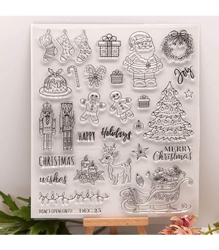 4 Sheets Christmas Clear Stamps – Elk, Santa, Gnomes, Trees For Card Making & Crafts