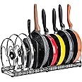 Toplife Expandable Pans Organizer Rack, 10 Adjustable Compartments, Cookware Holder for Pantry or Cabinet, Black