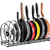 Toplife Expandable Pans Organizer Rack, 10 Adjustable Compartments, Cookware Holder for Pantry or Cabinet, Black